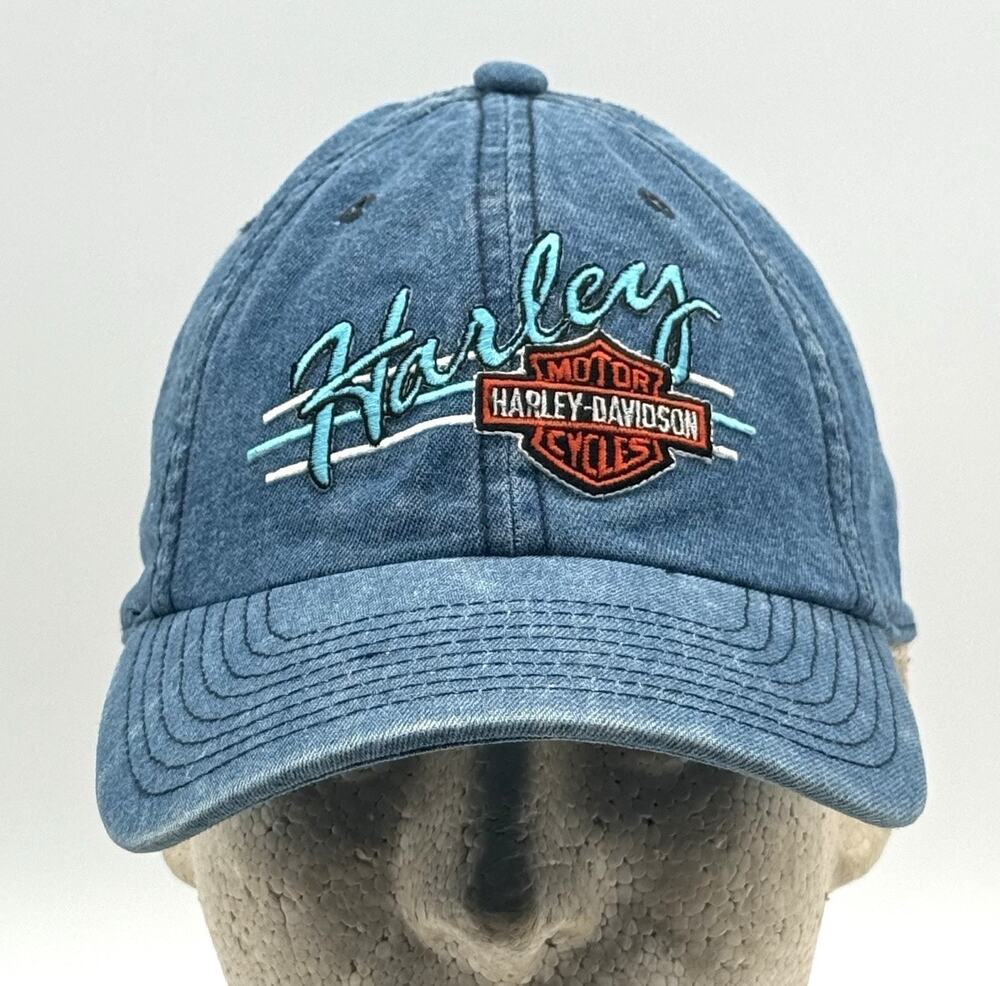 Rare Vintage Harley Davidson Denim Baseball Cap Adjustable Strapback Pre Owned